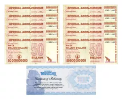 10 pcs x 50 Billion Zimbabwe AGRO Banknote (aka: 