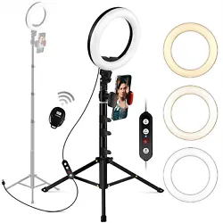 The LED selfie ring light is with 3 color lights modes: white/ warm white/warm light, 3,000-6,000 K, and 10 adjustable...