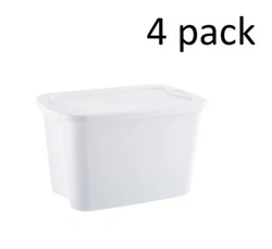 Sterilite 18 gal. They feature a slightly tapered design and stack securely for space-efficient storage in the closet,...