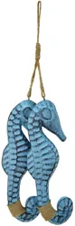 Set of 2 Wood look seahorse wall decor. Perfect to hang on a wall :1 hanging loop on top. Wood seahorse has a light...