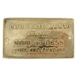 New wall plaque. Solid Brass Cocktail Hour Sign #MB1157. Made of solid brass. Polished finish.