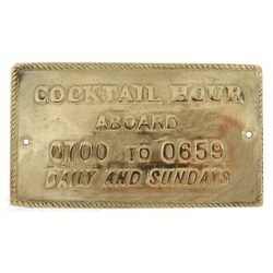 New wall plaque. Solid Brass Cocktail Hour Sign #MB1157. Made of solid brass. Polished finish.