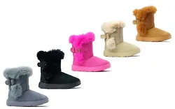 New Infant Toddler Girls Winter Casual Buckle button Faux Fur Suede knitting bootie. Trendy Knitting shaft with Faux...