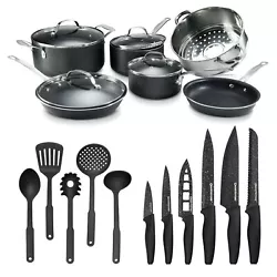 Included: Granitestone 10 Piece Nonstick Pots and Pans Cookware Set, Nutriblade 6 PC Knife Set by Granitestone with...