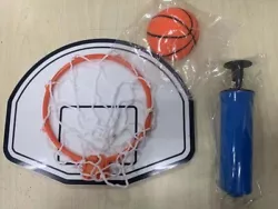 Mini Basketball Hoop with inflatable ball, Net, air pump and needle. Great for some office or bedroom fun.
