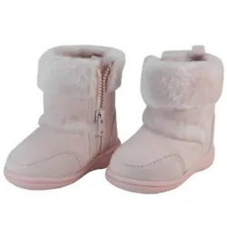 Babies and toddlers faux fur lining winter boots, faux sued fabric, lining, side zipper, age range approx 6 months to 5...