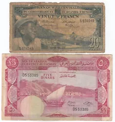 Belgique Congo, Yemen, SÃ©rie de 2 Billets, Rare Collection.