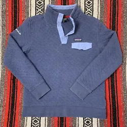 Patagonia Snap T Pullover Organic Cotton Distressed Blue Quilted Small Retro Y2K. This fleece has slight wear shown in...