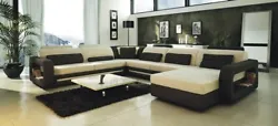 Ultra Modern Cream and Black Leather Sectional Sofa.