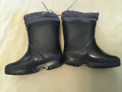 Lands End 10 Medium Warm Lined Rain Boots Shiny Black Grey Boys Girls. Condition is 