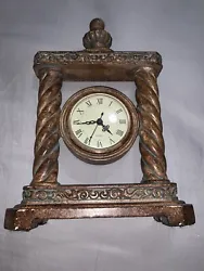 **WORKING** Quarts Mantle Clock Wood AA Battery Art Nice Decoration Counter Top. Everything Works