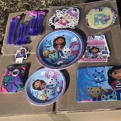Gabby’s Dollhouse Birthday Party Supplies x10 Plates & Untensils Banner Cake Top. Condition is New. Shipped with USPS...
