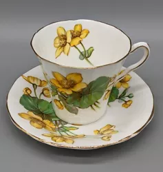 Vintage Adderley Teacup And Saucer Yellow Buttercup Floral England Bone China.