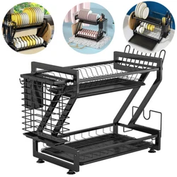 【Space-saving Two-tier Design】: Dish Drying Rack with Plenty of Space Between the Bottom and Top That Accommodate...