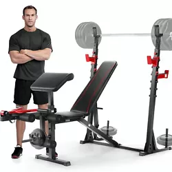 Adjustable Weight Bench 900lbs Olympic Weight Bench Set with Squat Rack Preacher Curl. 【Ergonomic Adustable Design】...