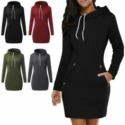 · Long sleeves, with decorative slant zipper by neckline, flattering hooded dress. Closure: Pullover. · Light weight...