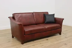 Item # 46572. A charming loveseat or sofa has a rich red leather upholstery. Traditional design. We only send one...