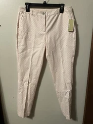 NWT Michael Kors Women Chino Casual Pant Pink White Floral Size 8 MSRP $130.
