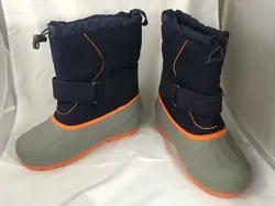 Snow Boots. Navy Blue with Orange Detail.