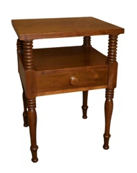 Spool Type Legs. One Drawer. Cherry Wood. Side Table. We are located in Turnersville NJ. with obtaining a quote if...