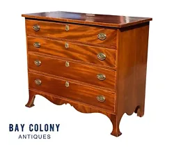 The chest has an overhung Mahogany top with a beautiful Mahogany cross banded edge. The chest has a nice line inlay...