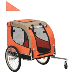 The pet bike trailer has suspension for a smooth ride and a leash hook in the interior for attaching a dog leash. The...