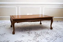 For your consideration is a French Country Coffee Table. Made of solid french oak adorned with curved legs and paw...