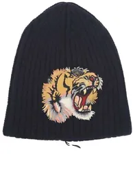 GUCCI BLACK BEANIE WITH TIGER