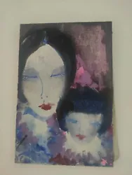 SUR TOILE OIL PAINTING CHARACTER MOTHER AND CHILD.