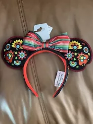 Disney Parks Epcot Mexico Pavilion Floral Embroidered Minnie Ears Headband New.