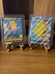 Surfing Pikachu V 008 & VMAX 009 Pokemon TCG 25th Anniversary Celebrations NM - Mint Ultra Rare Holo Foil Cards.