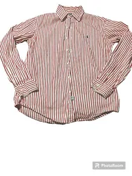 Ralph Lauren Mens Shirt Custom Fit Long Sleeve Stripe Red & White Size S.. Condition is Pre-owned. Shipped with USPS...