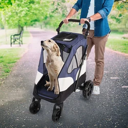 The pet stroller have an extra storage bag for placing kettle, umbrellas and dog toys. Suitable for all terrain. This...
