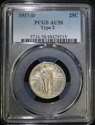 1917 D Type 2 Standing Liberty Silver Quarter PCGS AU58 Almost Uncirculated