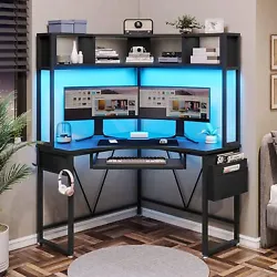 Corner desk with a storage bag is easy to keep your desk tidy. The decent layout corner computer desk has a large...