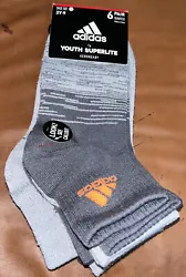 NIP Adidas Youth Large Kids Superlite Quarter Socks (6 Pairs). Aeroready drying technology. Size on bottom of foot....