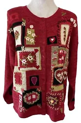 Tiara International Cardigan SweaterWomens Size L Original tags NWTColor: Red w/Multicolor Hearts And Flower...