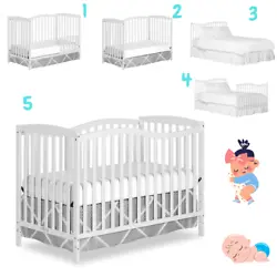This sleigh style crib features stationary sides and a lower overall height so its easy to reach baby. The mattress...