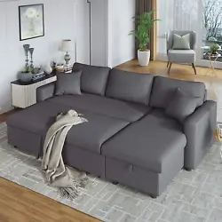 Sleeper Sectional Sofa Contemporary Corner Sectional with Pull-Out Sleeper and Chaise,3 Seat Sectional Sofa with...
