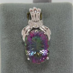 Mystic topaz pendant with 0.06 CTW diamond accents. 16 mm wide.