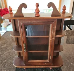 Vintage Wooden Curio Cabinet.  Wall Hanging or  Tabletop with  Glass Door and Shelves.  Footed  Has some scratches...