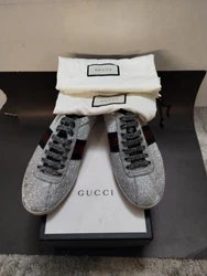 100% AUTH MEN GUCCI NEW BAMBI GLITTER STUD SILVER SNEAKERS UK 10/US 11. Used been worn a couple of times , but other...