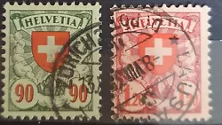 Timbre suisse YT N° 208 & 209 Oblitérés. Drapeau suisse 1924.