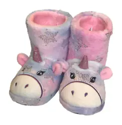 NEW Unicorn Slippers/Booties. Rubber Sole, sparkly stars. Color: Pink & Purple.