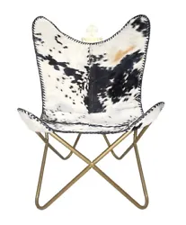 Chaise indienne en cuir véritable noir et blanc faite à la main, cette housse de chaise papillon rétro est durable....
