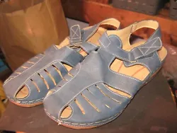 Blue Suede Sling Back Sandals Rubber Soles, Size 8.