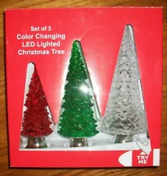 3pc RED-GREEN-Clear Acrylic Color Changing Lighted Christmas Tree Mantle - Table Decoration MIB-NRFB. No Exceptions....