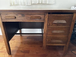 great vintage oak teacher desk . Features locking drawers. Nice wide space. Perfect for crafting computer work or...