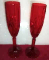 2 Marquis by Waterford Brookside Red Champagne Flute Glass. Signed on the bottom Marquis Waterford. No chips or...