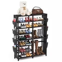 4-Hook Shoe Rack for Entryway, Front Door, Doorway Tall Shoe Boot Organizer Unit. Modern White Shoe Cabinet with 3 Flip...
